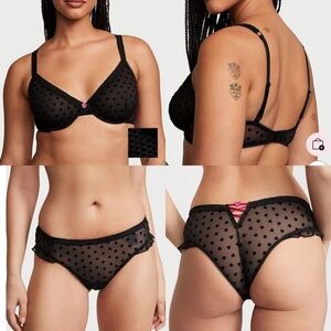 NWOT- Tease Hearts mesh unlined bra and cheeky panty set